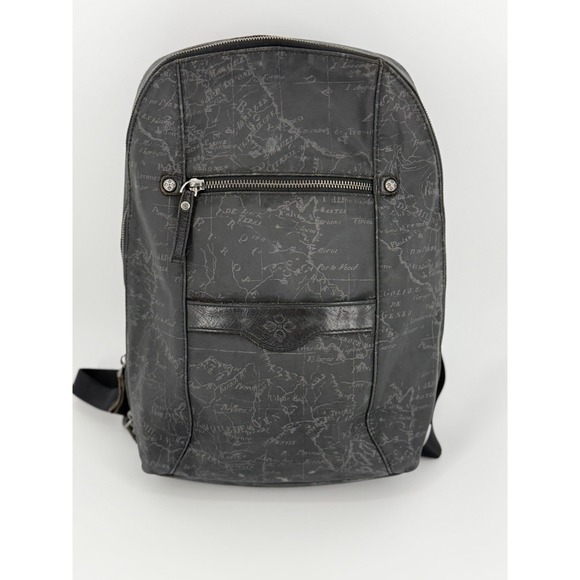 Patricia Nash Backpack Black World Map Atlas Bag Coated Canvas Leather Genoa Vtg